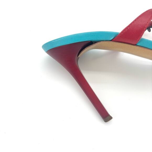 Vintage Giuseppe Zanotti Red Turquoise Floral Embellished Mules Sandals  37 - Picture 10 of 12